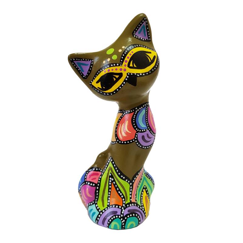 CREA TALLER - Gato decorativo de cerámica pintado a mano Verde oliva