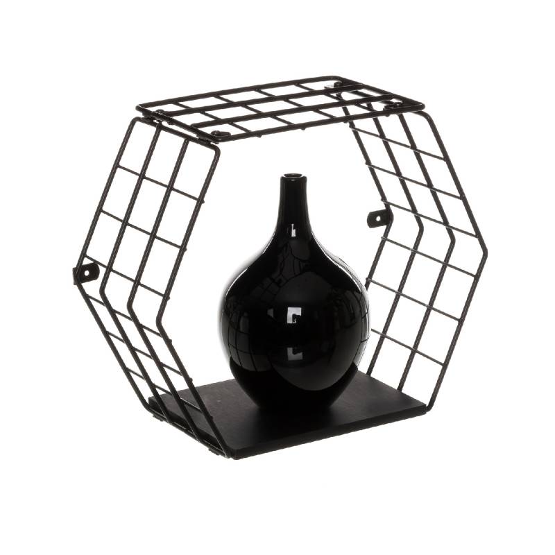 METALTRU - Repisa Moderna Cubo Haxagonal 32x28x15 cm Negro