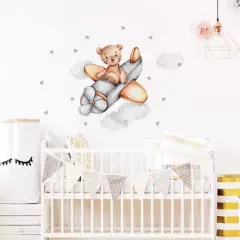 CREA TALLER - Oso avión gris vinilo stickers deco muro dormitorio infantil