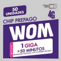 WOM - 50 chip WOM con 1gb + 50 minutos