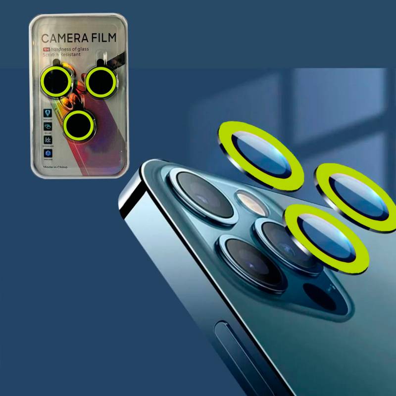 GENERICO - Protector de Lentes de Camara Para iPhone 11 / 12 Mini Fluor Verde Claro