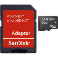 SANDISK - Tarjeta De Memoria Sandisk 2 Gb Microsd C/ Adaptador Clase 4