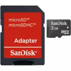SANDISK - Tarjeta De Memoria Sandisk 2 Gb Microsd C/ Adaptador Clase 4