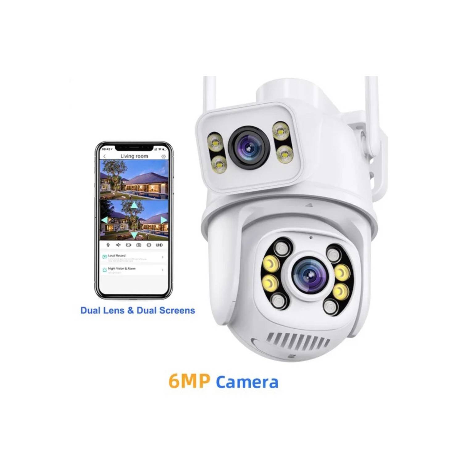 Camara IP WIFI exterior doble lente, vigilancia inteligente