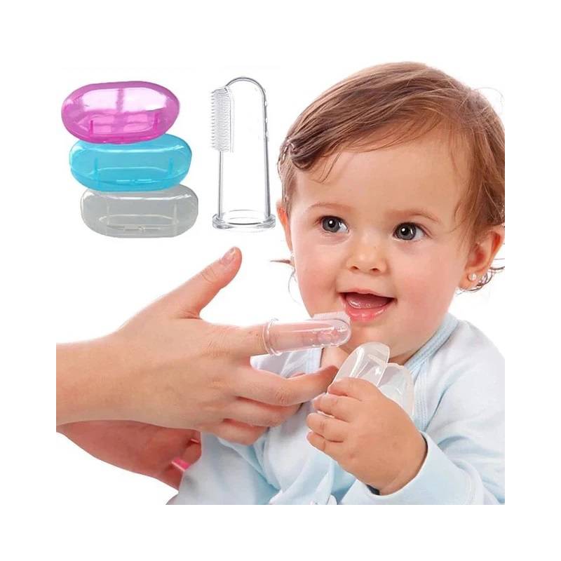 Cepillo de dientes para bebes Tipo Dedal Con Estuche celeste GENERICO