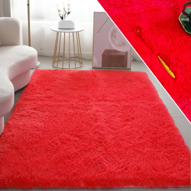 Generico Alfombra Peludas Tipo Shaggy 180cm X 200cm Rojo