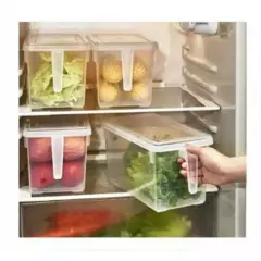 GENERICO - Set de 4 Organizador Refrigerador Transparente Con Tapa Y Mango