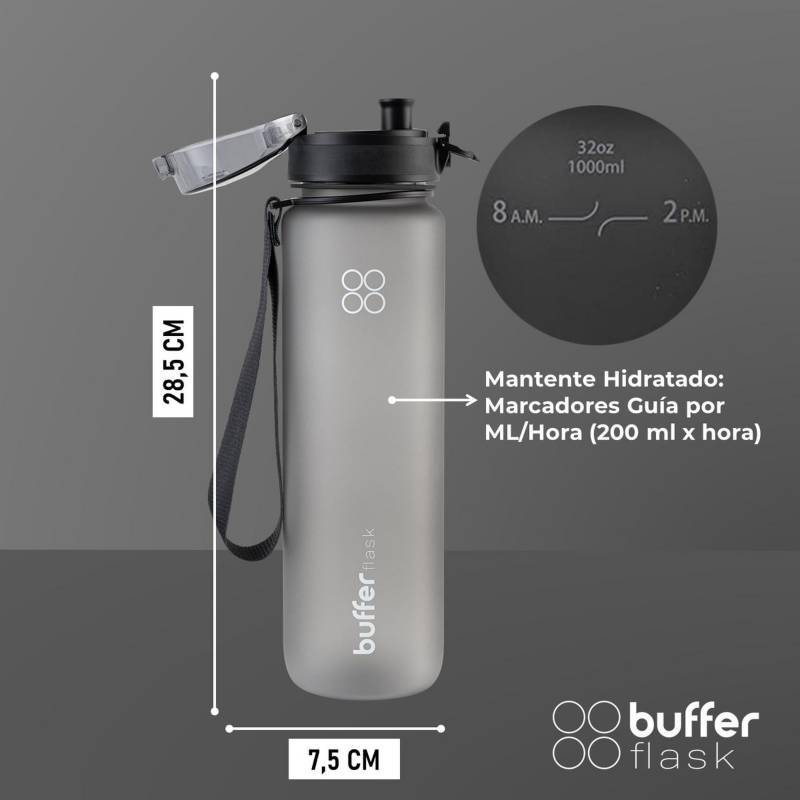 BUFFER FLASK Botella Agua Dep Ciclismo Gym Buffer Colador Funda - Negro