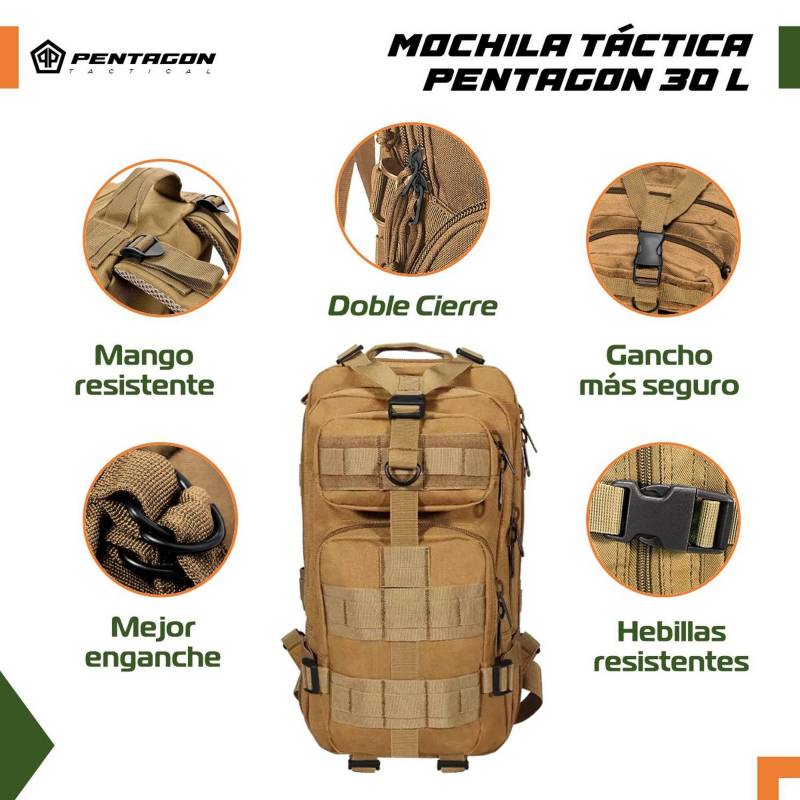 Mochila Trekking Outdoor Camping Pentagon 30 Lt Impermeable Color