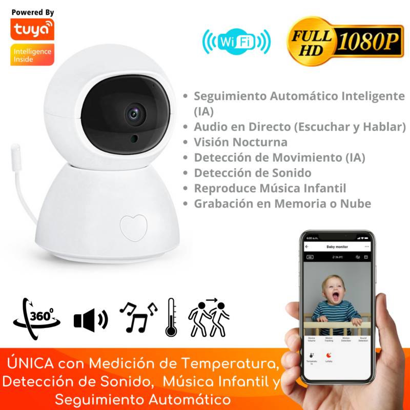 Monitor Para Bebe Con Camara Wifi y Audio En Cuna Vision nocturna y  temperatura