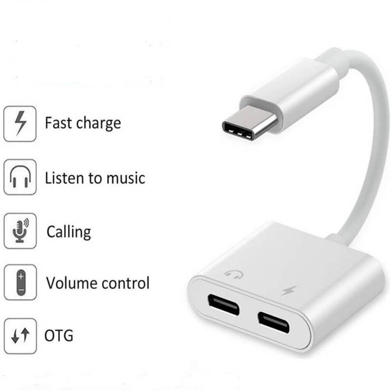 Adaptador USB C a mini jack 3.5mm Cable de Audífonos y carga y otg 2 en 1.  FUNCIONAN? audio tipo C 