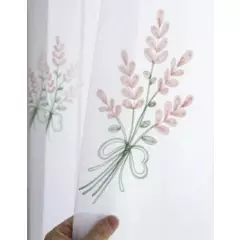 GENERICO - Visillos bordados con ramas rosadas incluye dos paños