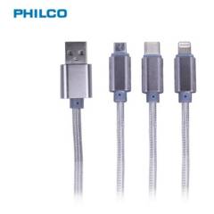 PHILCO - Cable 3 En 1: Micro-USB USB-C iPhone / Metálico