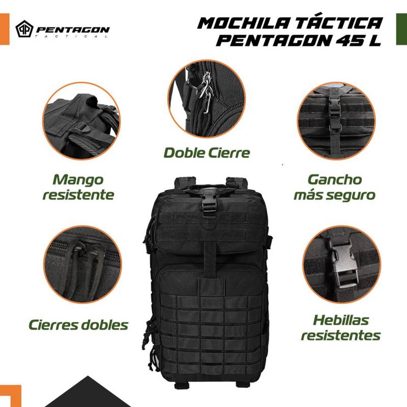 GENERICO Mochila Táctica Militar Outdoor 45l Impermeable Color Negro