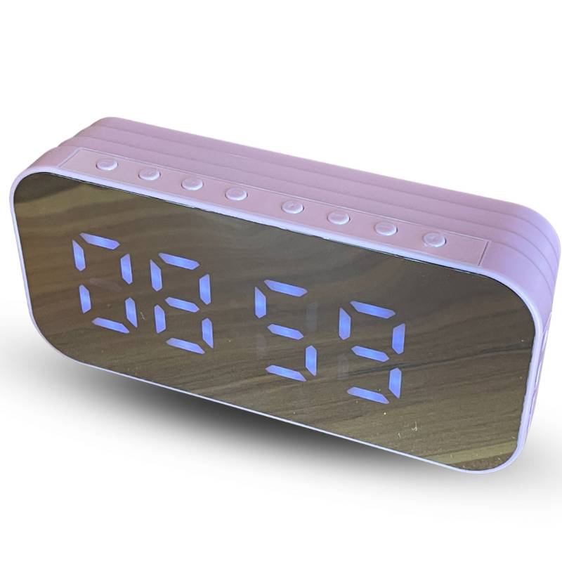 GENERICO Radio Reloj Rosa con Despertador Digital Parlante Bluetooth Y  Espejo