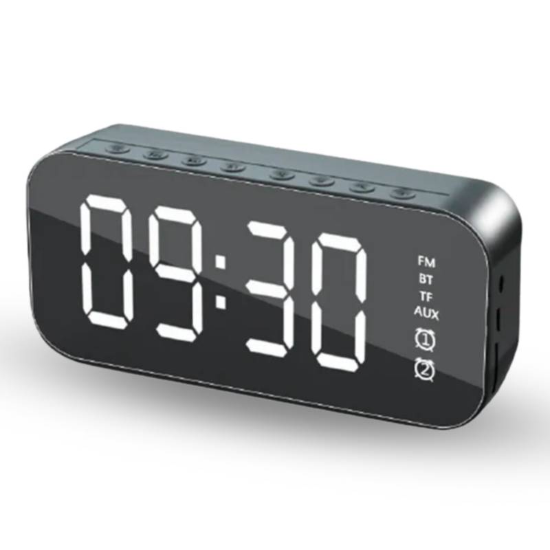 GENERICO - Radio Reloj Negro con Despertador Digital Parlante Bluetooth Y Espejo