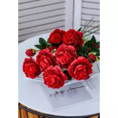BJ HOGAR - Pack 6 Ramos de Flores Artificiales Peonía Rojo