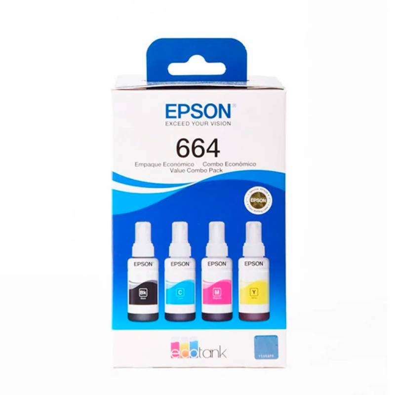 EPSON - Pack de 4 tintas Epson T664 Negro + Colores (T664520-4P)