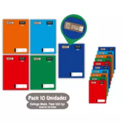 PROARTE - Cuaderno College Mate 7mm 100 Hjs Colores Proarte X 10 Uni