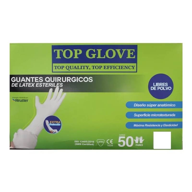 TOP GLOVE - Guantes Quirúrgicos Libre De Polvo Top Glove x50un Talla 8,5