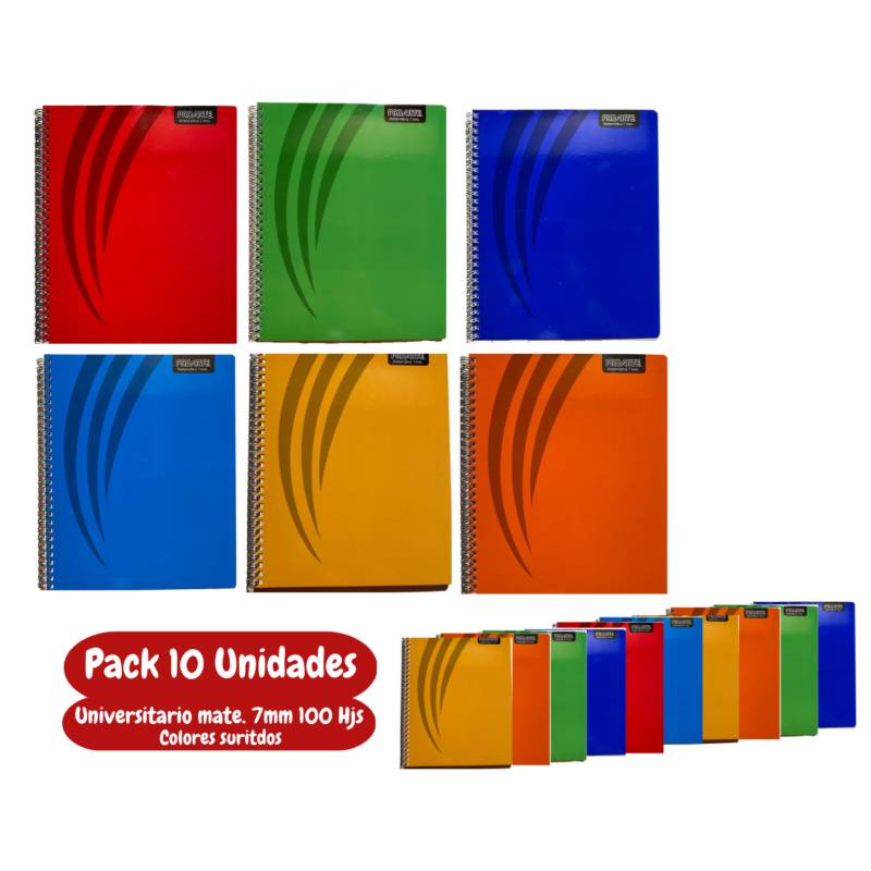 PROARTE - Cuaderno Univer. 7mm 100 Hjs Colores Proarte X10uni
