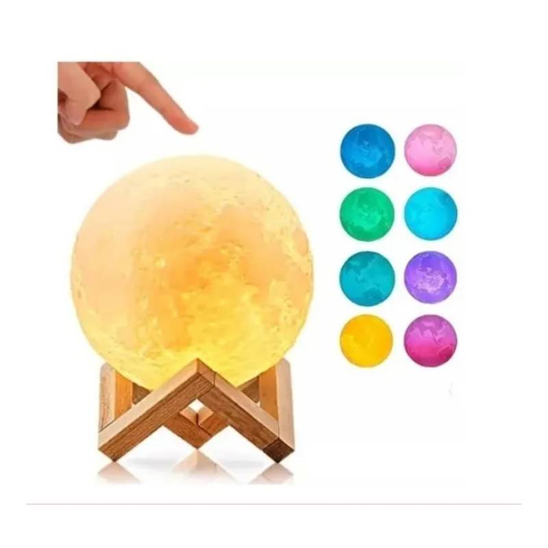 GENERICO - Lámpara Luna Led 3d 8 Colores Touch