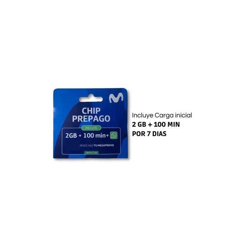 MOVISTAR - Chip Prepago Movistar Pack 50 Pcs Incluye 2gb + 100 Minutos + Whatsapp