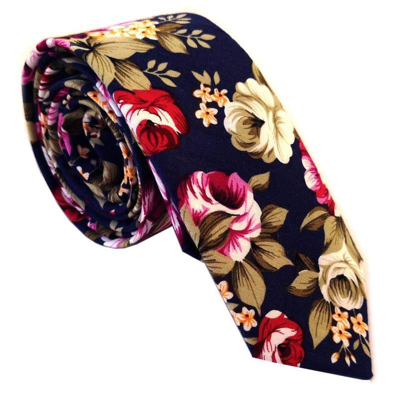 LUCIA CORBATAS - Corbata delgada algodón estampada flores Darwin