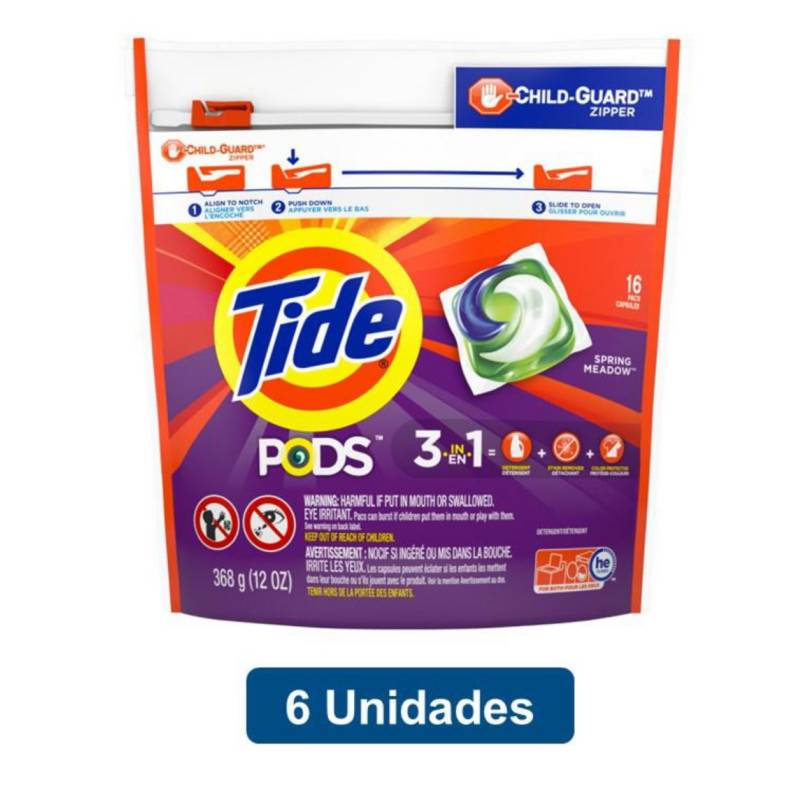 TIDE - Detergente De Ropa Concentrado Capsulas 3en1 16 Pods X6 Tide