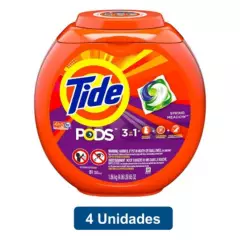 TIDE - Pack 4 Detergente De Ropa Capsulas 3 En 1 Tide 81 Pods