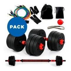 SDFIT - Pack Mancuernas 40 Kg Barra + Pelota Boxeo + Kit 11