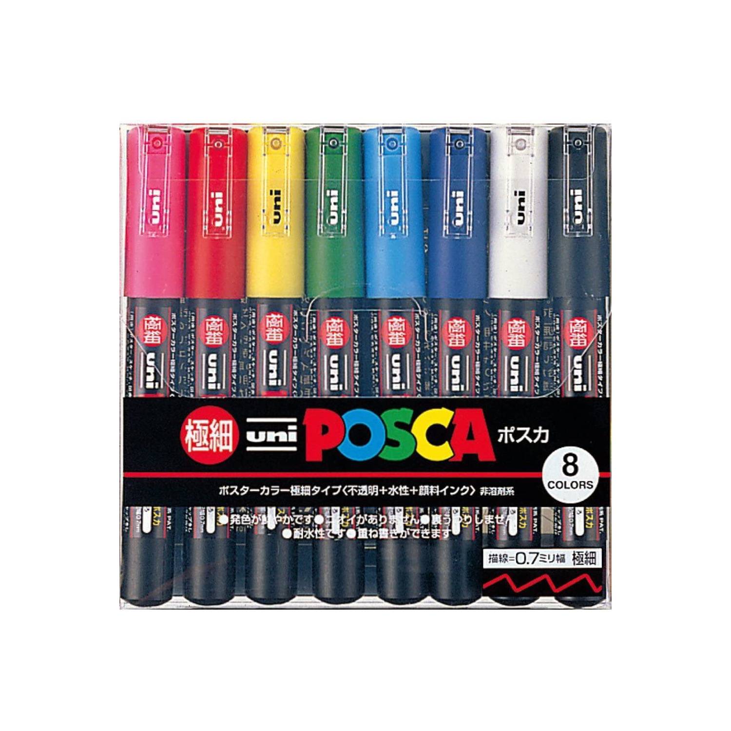 UNI POSCA Set Marcadores Posca 1M 8 Colores Original Japonés - PC 1M8C