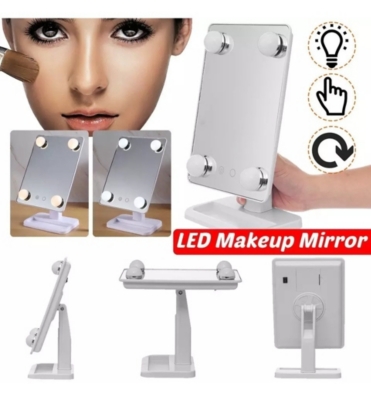 GENERICO Espejo 4 Bombillas Luz Led Tactil Maquillaje Giratorio Usb