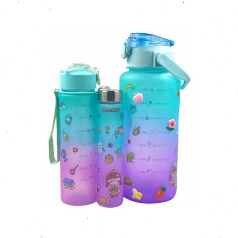 set de 2 botellas motivacionales 2l 900 ml con calcos y stickers 3d li