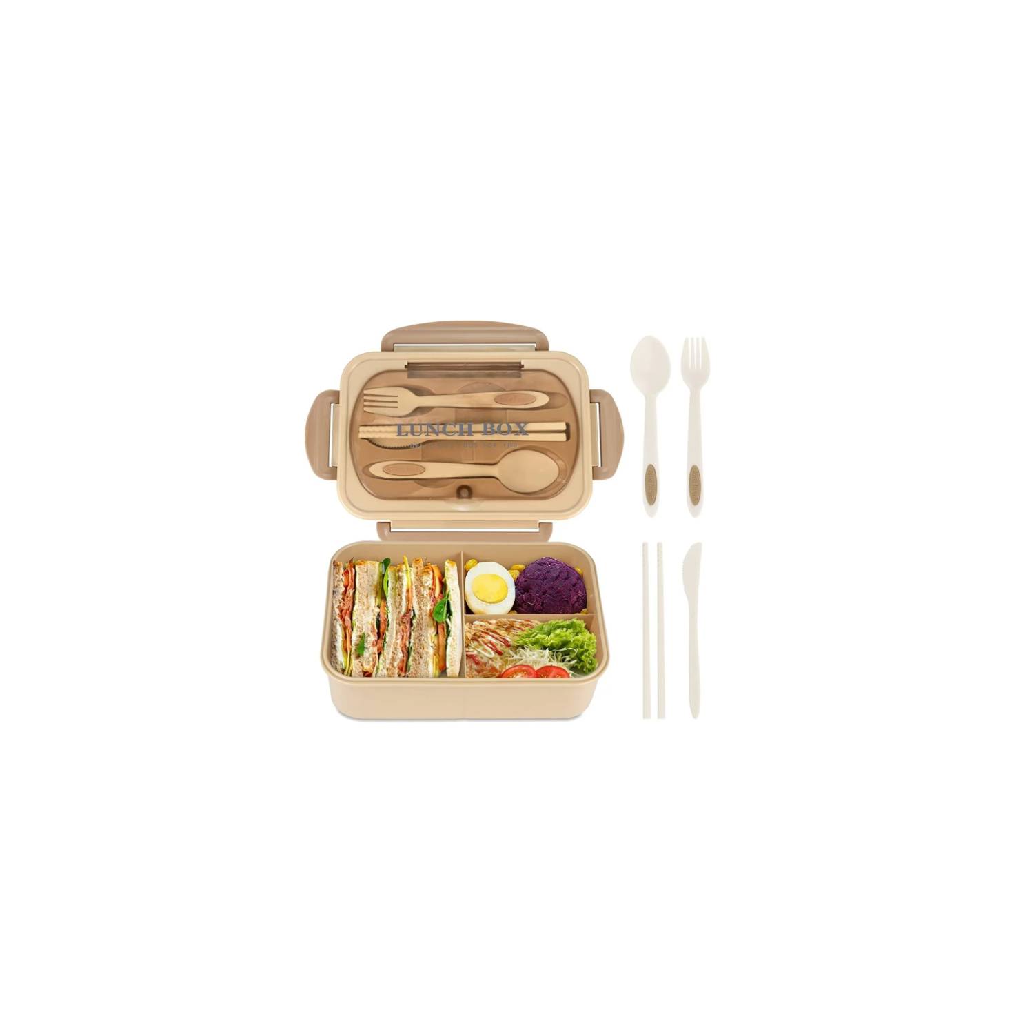 ESHOPANGIE Taper Hermetico Para Comidas Contenedor Cubiertos Beige