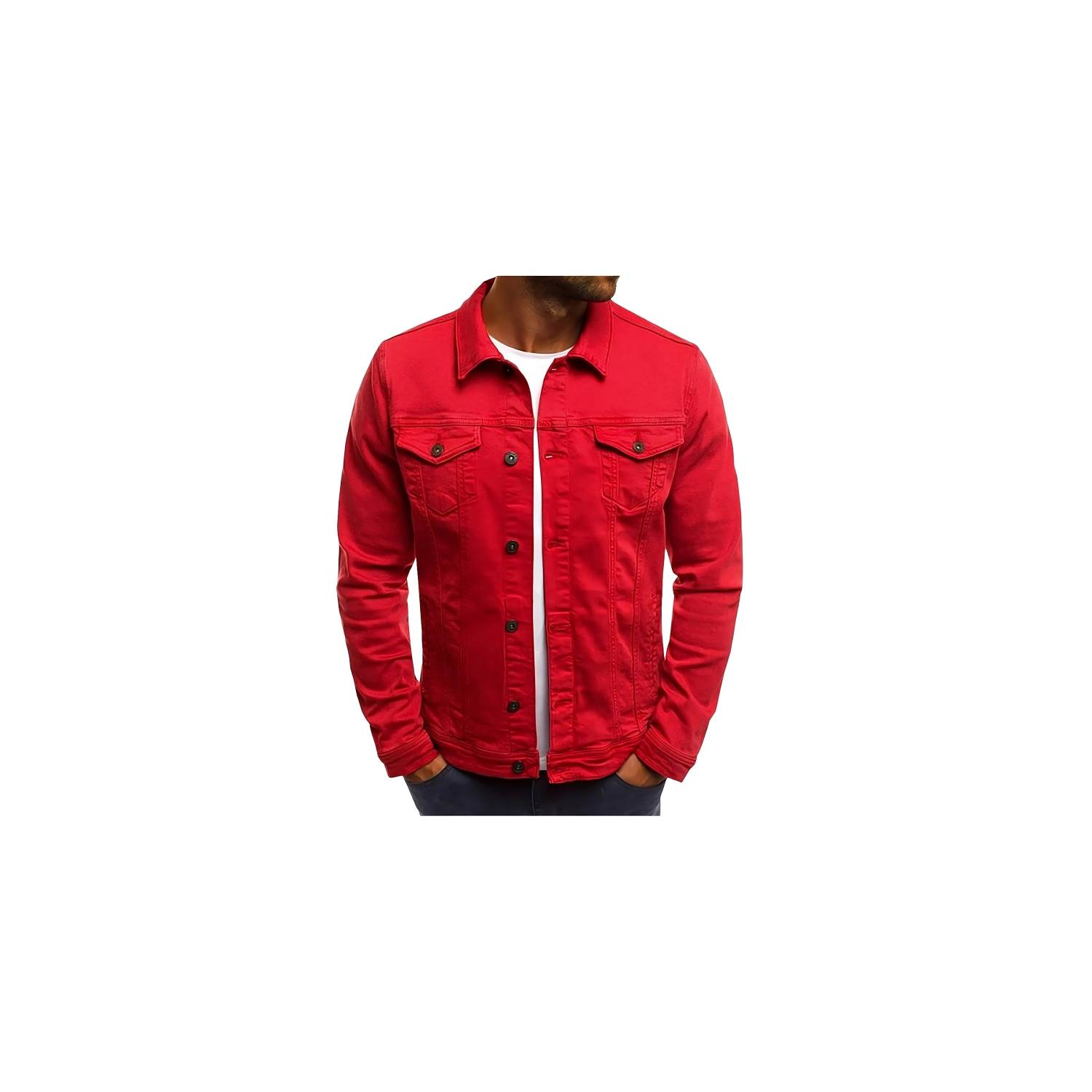 Chaqueta mezclilla roja online hombre