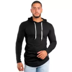 KUSSI COLLECTION - Polera Long Fit Capucha Negro