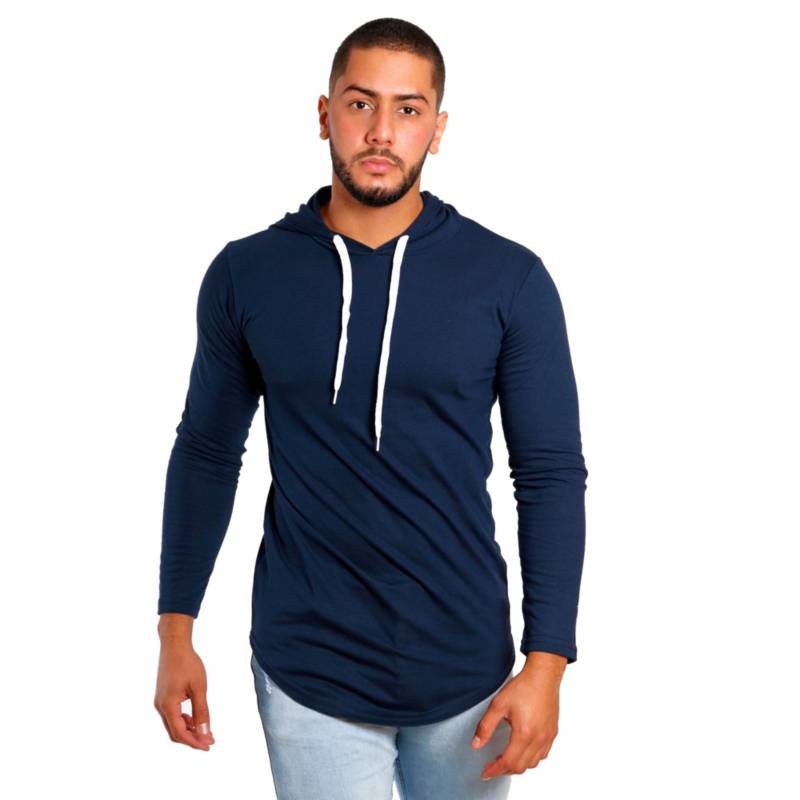 KUSSI COLLECTION - Polera Long Fit Capucha Azul