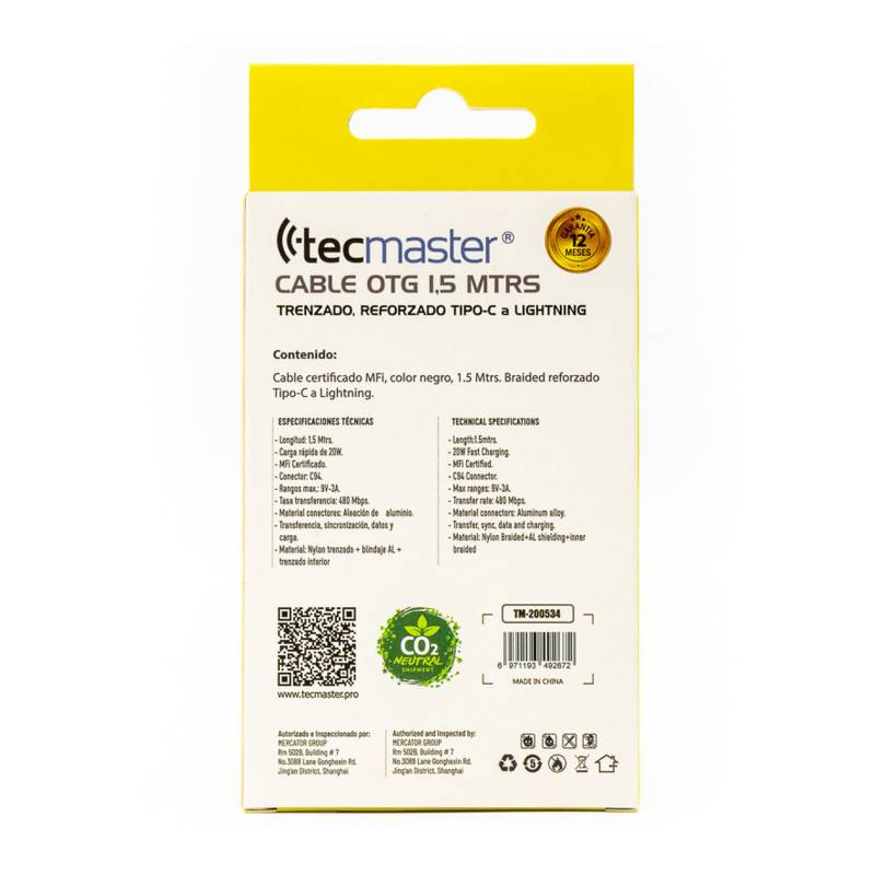 TECMASTER Cable USB A a USB C Nylon Trenzado 1mt Tecmaster