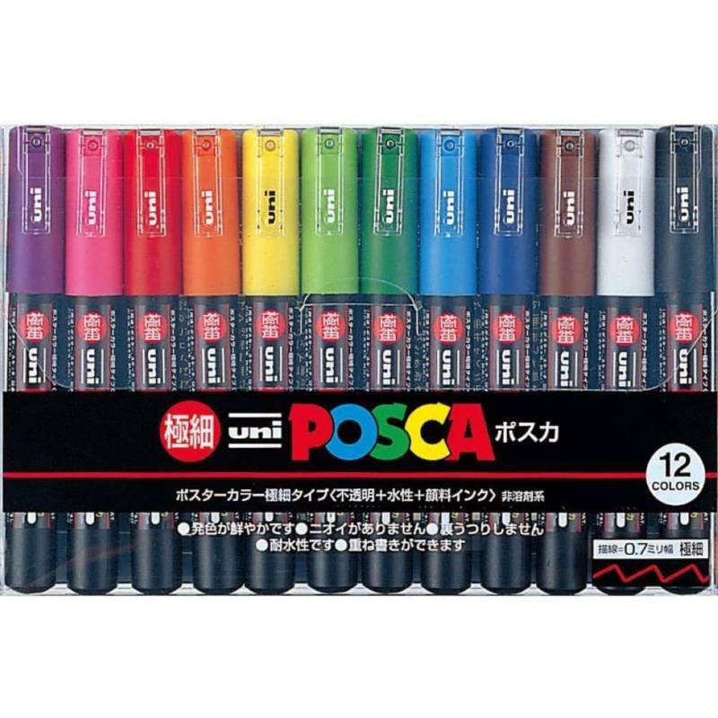 UNI POSCA Set Marcadores Posca 1M 12 Colores Japonés - PC 1M12C
