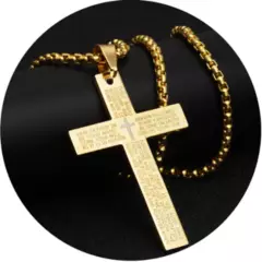 GENERICO - Collar Cadena Para Hombre Acero Inoxidable Cruz Oración 60cm
