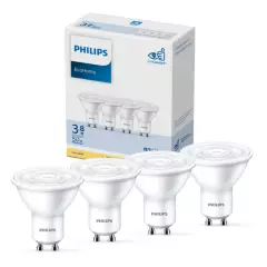 PHILIPS - Pack 4 Ampolletas Philips EcoHome GU10 3.8W= 50w  Luz Calida 340 Lm