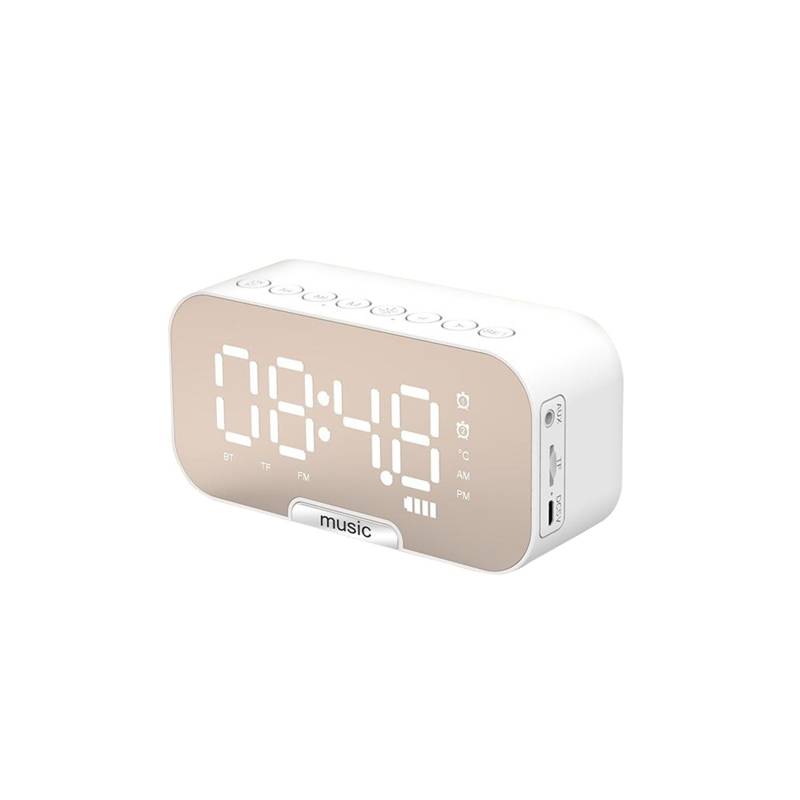 GENERICO Radio Reloj Despertador Digital Parlante Bluetooth Y Espejo Blanco