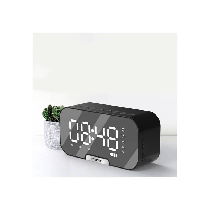 Radio Reloj Despertador Digital Parlante Bluetooth Y Espejo Negro Generico