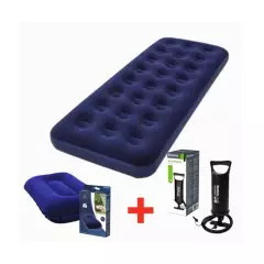 BESTWAY - Colchón Inflable 1 Plaza + 1 Almohada + 1 Inflador Camping