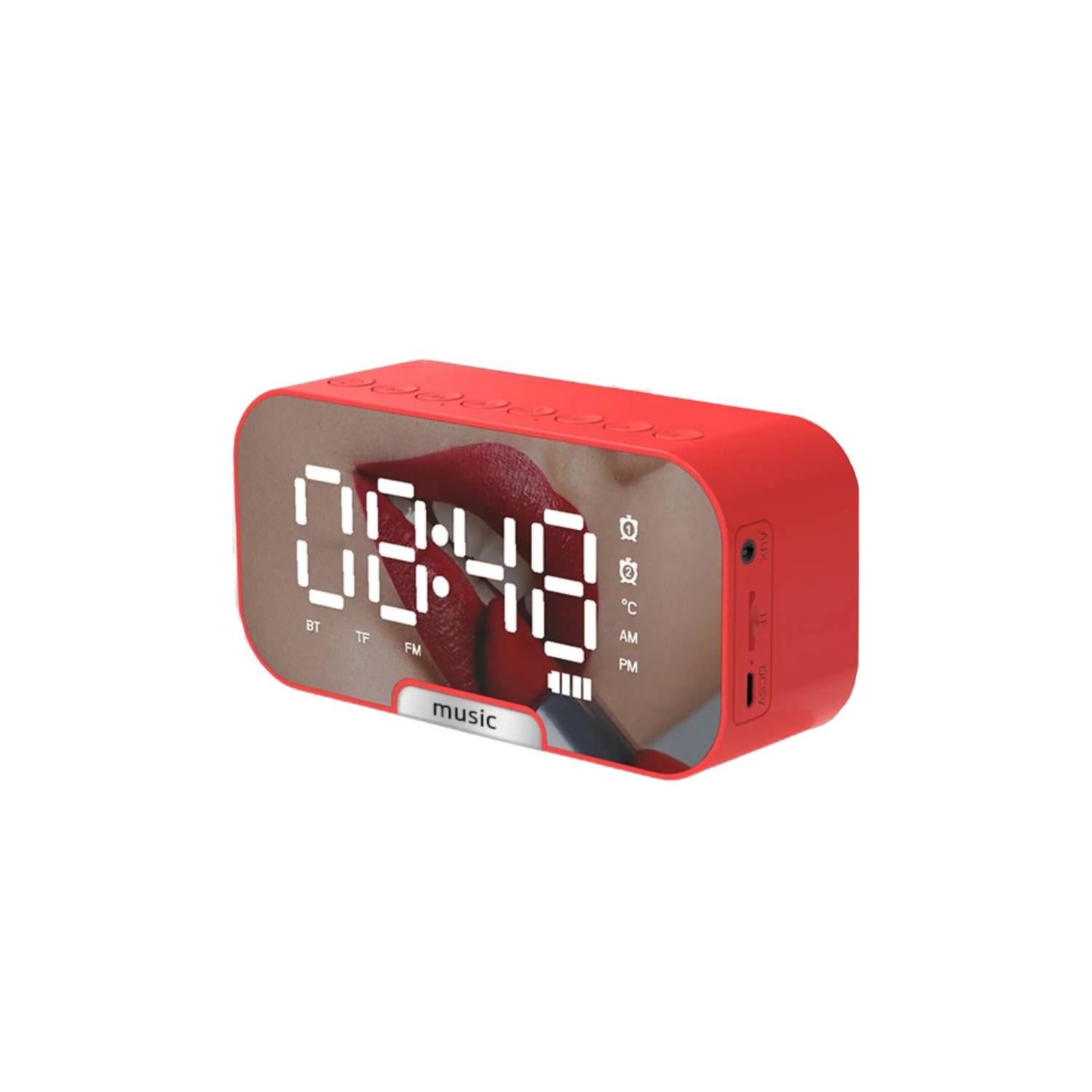 GENERICO Radio Reloj Despertador Digital Parlante Bluetooth Y Espejo Rojo  GENERICO