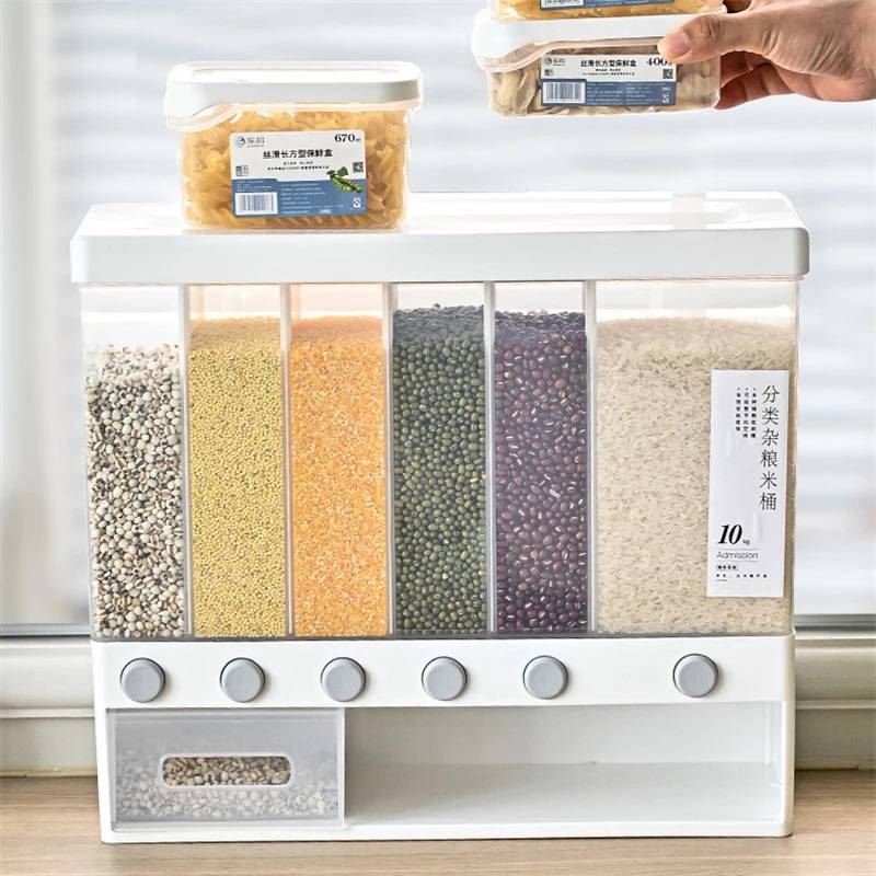 Dispensador De Cereales Pared Mesa 6 Espacios Granos Arroz