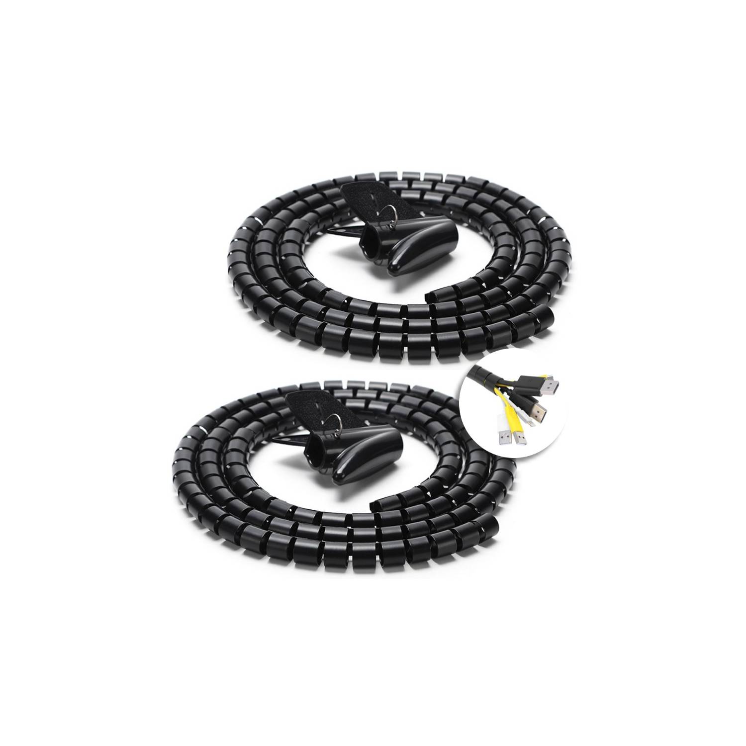XPROHD SET 2 Espiral reunidor organizador de cables Negro 2metros x 3.2cm