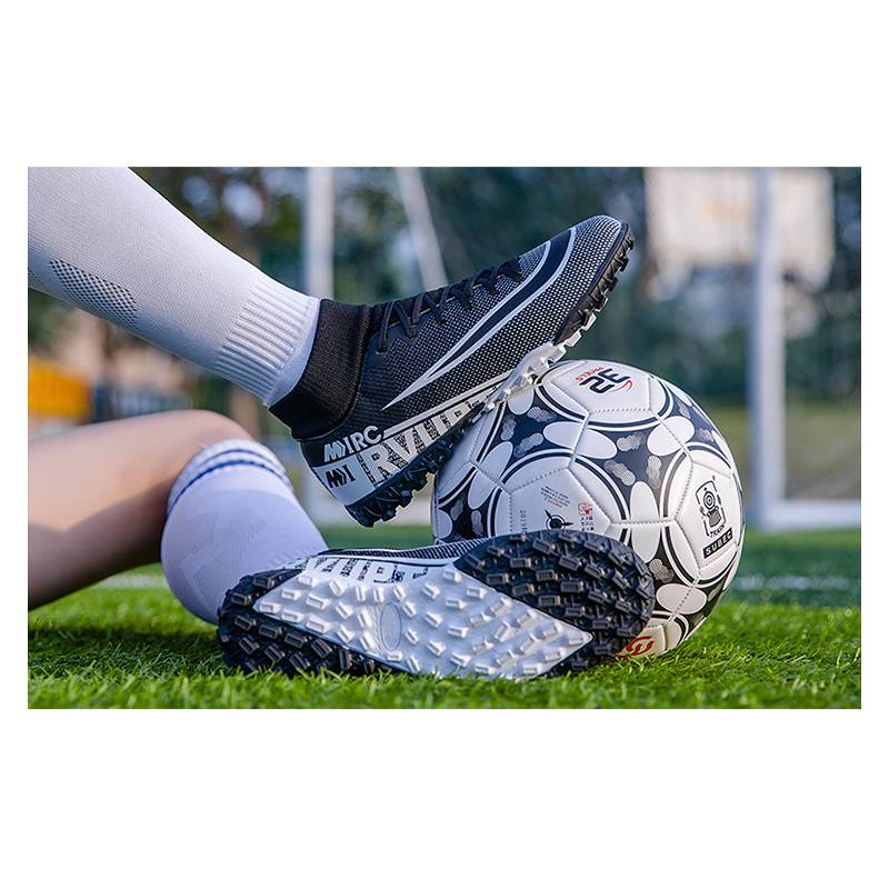 GENERICO Zapatos de futbol de caña alta tf suela de goma unisex - negro tf |