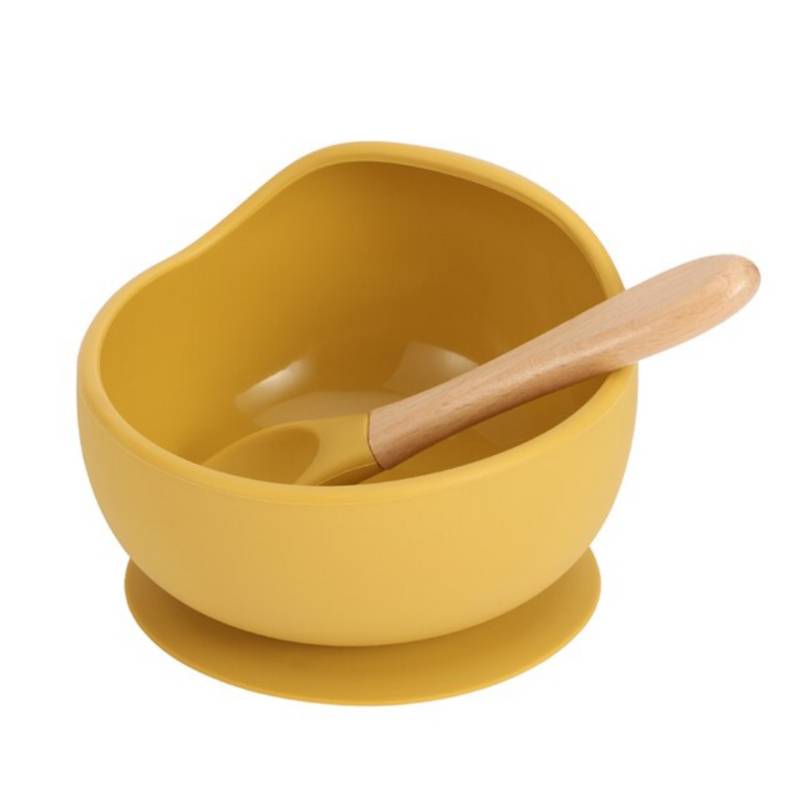 OEM - Set De Plato Bowl Cuchara Tenedor De Silicona Para Bebes Amarillo